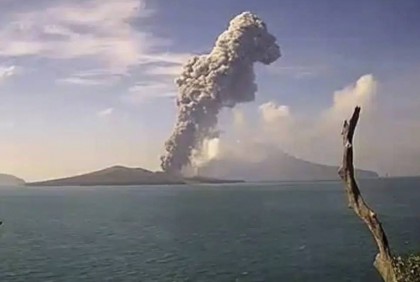 Indonesia’s Anak Krakatau volcano spews ash, lava