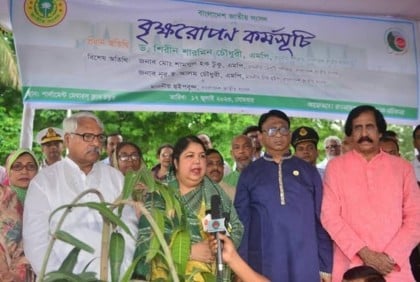 Speaker plants tree at Parliament Bhaban