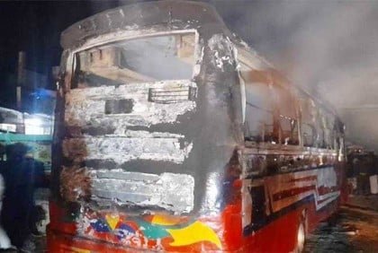 Bus torched at Shonir Akhra