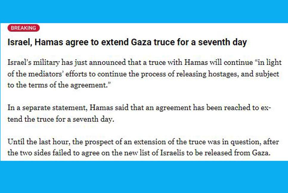 Israel, Hamas agree to extend truce by one day