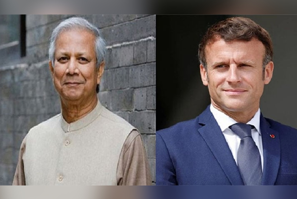 France President Macron greets Chief Adviser Prof Yunus