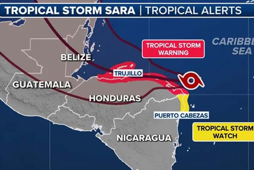 Honduras declares emergency warnings for tropical storm Sara