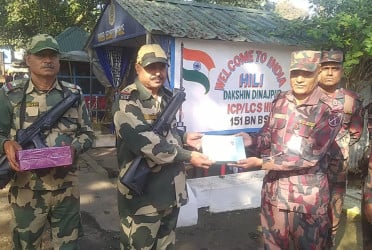 BGB and BSF exchange sweets at Hili border to mark Victory Day