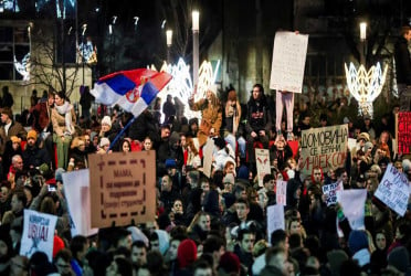 Tens of thousands protest in Belgrade against president over railway collapse