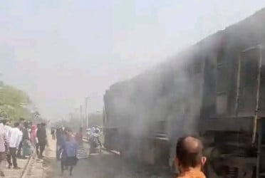 Rail engine catches fire in Mymensingh; train movement disrupted