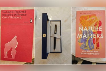 Tarique gifts pen, Greta Thunberg book to Yunus