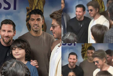 Messi meets Shah Rukh Khan during GOAT India Tour