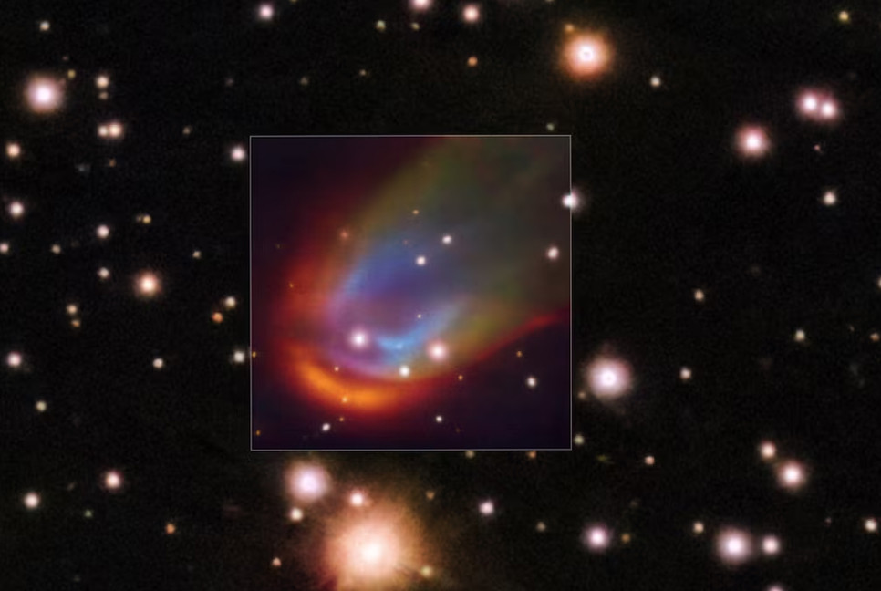 Astronomers spot white dwarf star creating a colorful shockwave