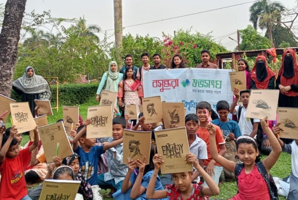 Underprivileged children receive educational materials at JU