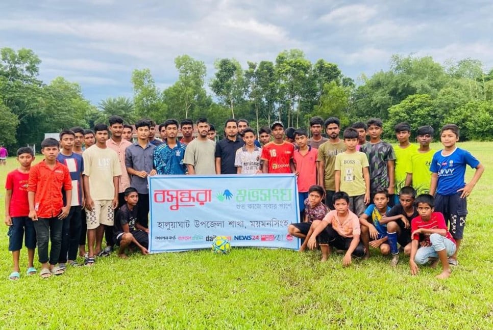 Footballs distributed, friendly match hosted in Mymensingh