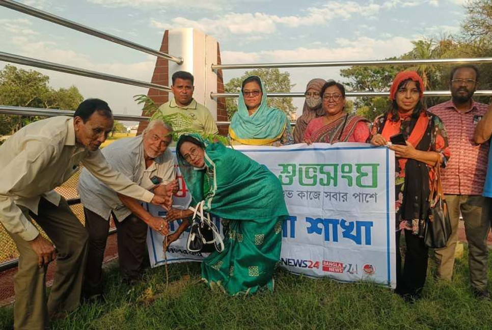 Volunteers plant ornamental trees to beautify Naogaon war memorial
